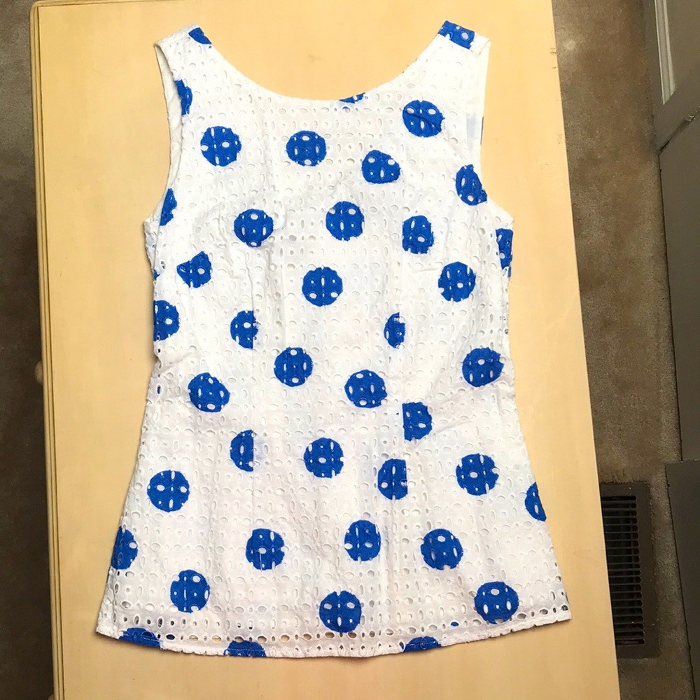 BODEN Adorable cobalt blue polka dots eyelet top. Sz 2. Fitted.